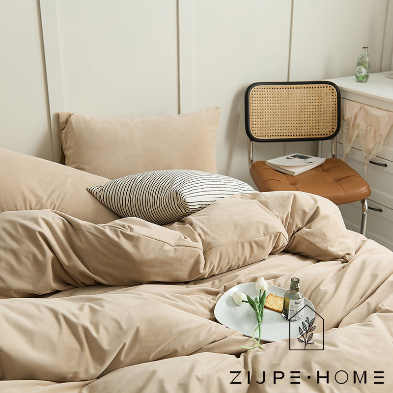 ju柔天鹅绒秋冬加厚保暖婴儿绒纯色四件套法兰绒珊瑚绒被套床单