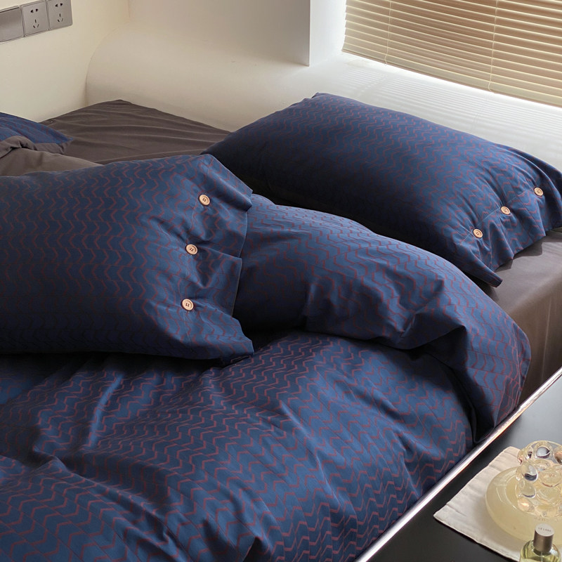 【蓼蓝色】zijpe提花60s长绒棉全棉磨毛加厚床上四件套纯棉床笠式