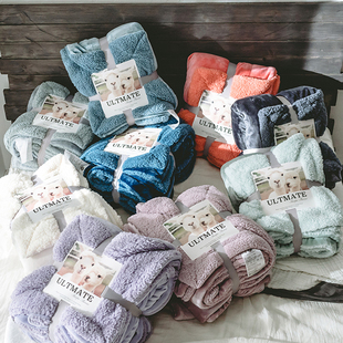 出口欧美双层法兰绒羊羔绒秋冬季 毛毯加厚单双人盖毯珊瑚绒毯子