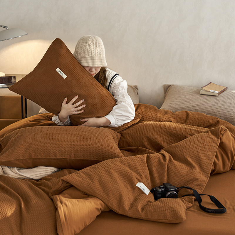 Zijpe~四季款简约百搭华夫格单人枕套全棉纯棉枕头套48*74cm 床品