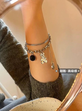 甜酷ins笑脸小熊双层手链学生