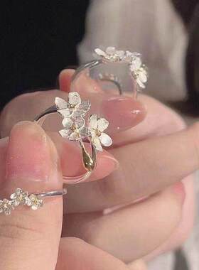 戒指ins学生繁花似锦开口戒可调节简约立体花朵小众设计款食指戒~