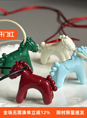 彩色珐琅滴釉立体小马吊坠项链可爱童趣choker可随意打结项链配饰