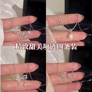 韩系锆石小花项链女ins潮精致不掉色 小众设计感蝴蝶结锁骨链颈链