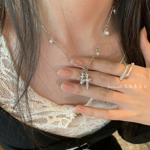 十字架珍珠拼接甜酷项链 Y2K辣妹风 小众个性通勤百搭少女锁骨链