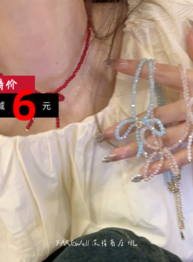 夏季多巴胺配饰项链女款2024新款度假蝴蝶结颈链甜酷小众锁骨链女