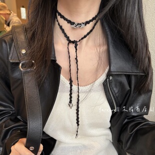 chocker颈带花边黑色项链女款 独特小众颈链高级感蕾丝毛衣链长款