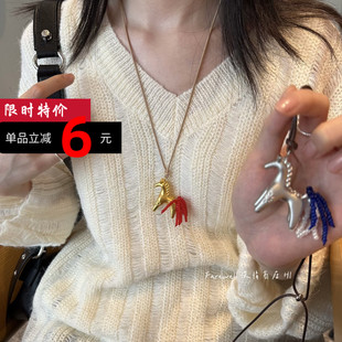 新年礼物金色小马项链中国红流苏吊坠毛衣链长款毛衣链女