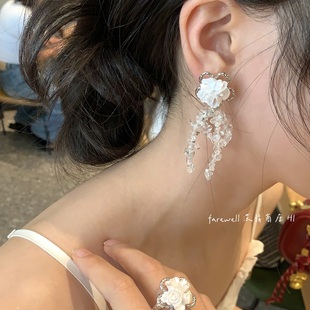 气质高级感精致戒指百搭 山茶花～流苏耳钉女超仙清新耳环甜美时尚