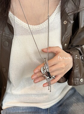 复古银色金属流苏吊坠项链