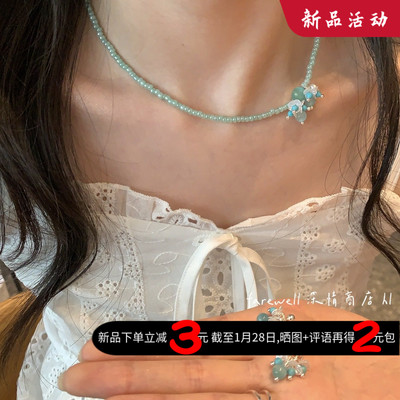 仙气森系浅绿猫眼石串珠颈链