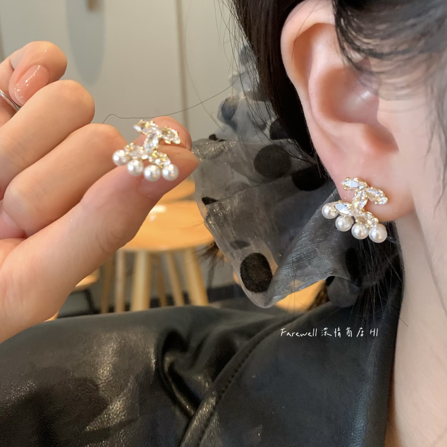 珍珠款耳钉小众设计感
