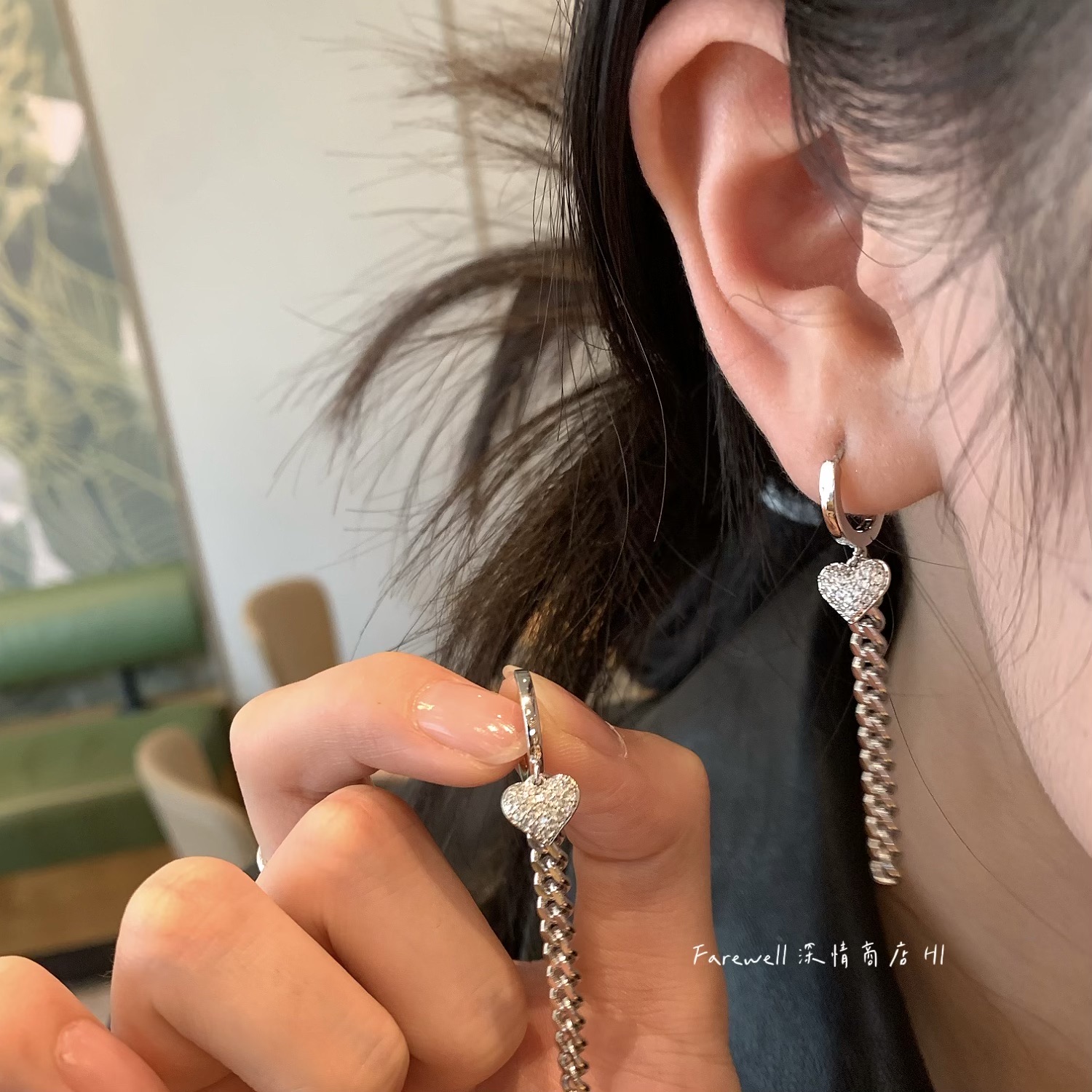 满钻爱心流苏个性耳扣
