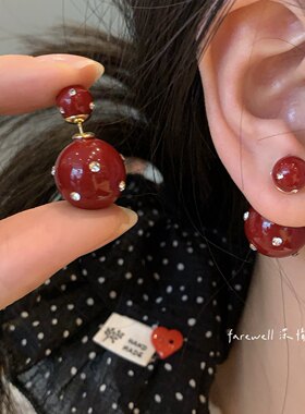 新年推荐～D家设计款新年耳钉女 红色耳饰小众一款两戴耳环高级感