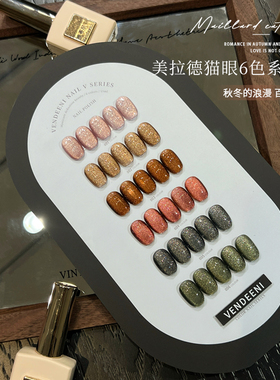 VDN2025年新款甲油胶秋季美拉德猫眼爆闪6色碎钻美甲店小套系