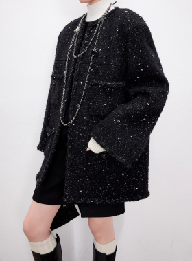 2025春季女装休闲上衣名媛轻奢法式黑金粗花呢小香风外套女宽松