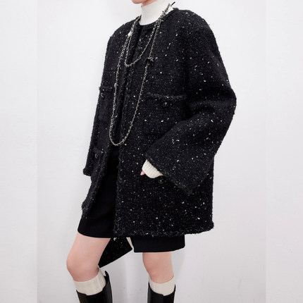 2025春季女装休闲上衣名媛轻奢法式黑金粗花呢小香风外套女宽松