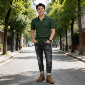 夏新款薄莱赛尔％男士海鸥领菠萝纹针织短袖Polo衫提花26159/p110图片