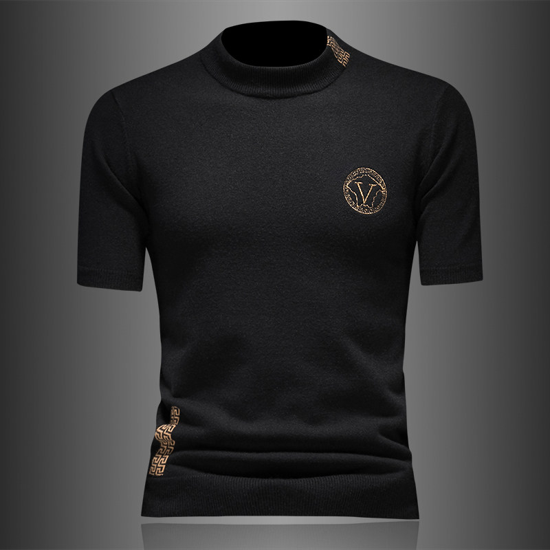 25新品秋冬男士羊毛衫圆领半袖刺绣厚毛衣针织衫打底衫53089p125，男装针织衫/毛衣，钱塘7038(原5007）