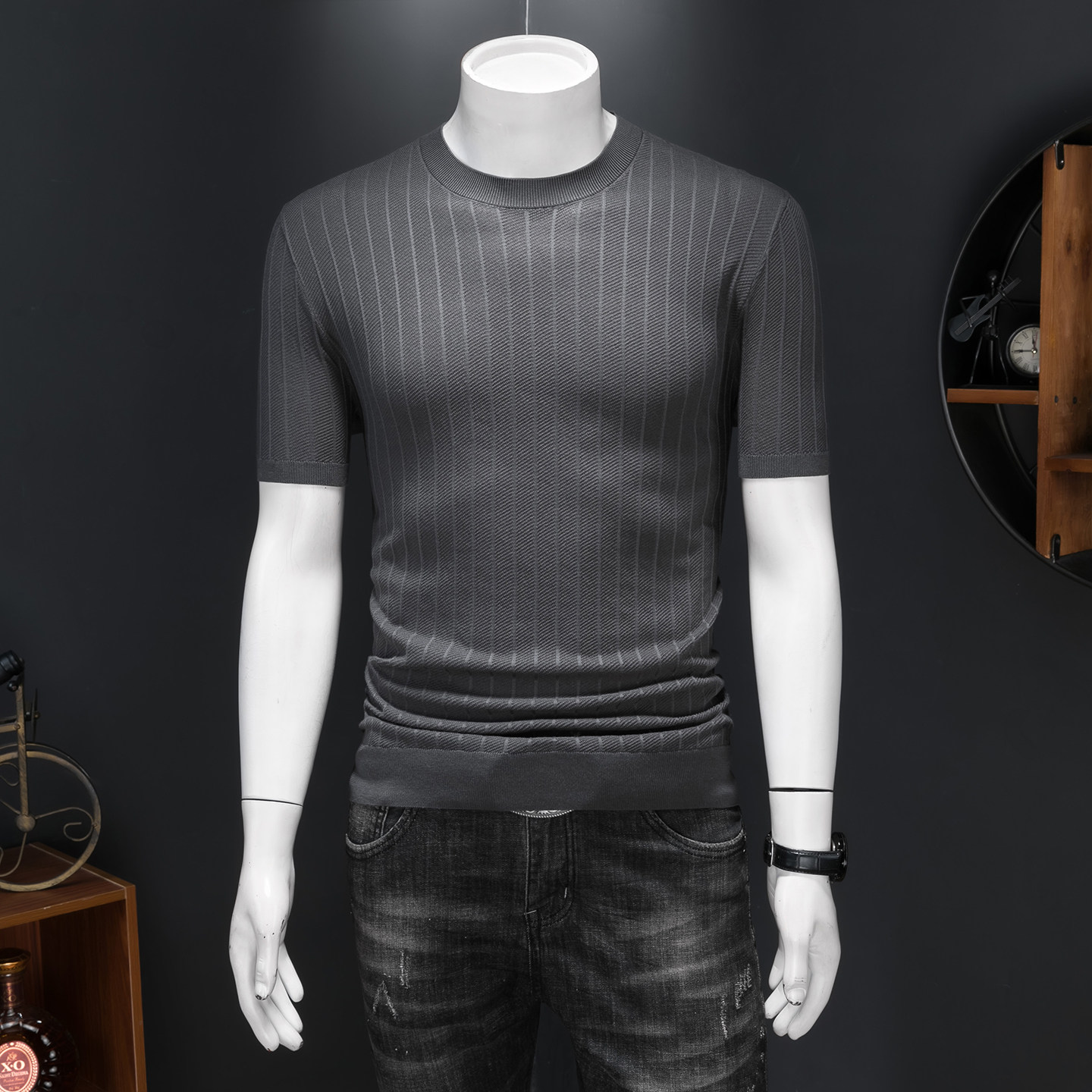 钱塘大厦夏新款薄莱赛尔％毛衣短袖男针织提花26129/p105，男装Polo衫，钱塘7038(原5007）