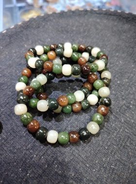 和田玉多宝8毫米老型珠手串 青白玉碧玉糖玉黑青玉 随机发货