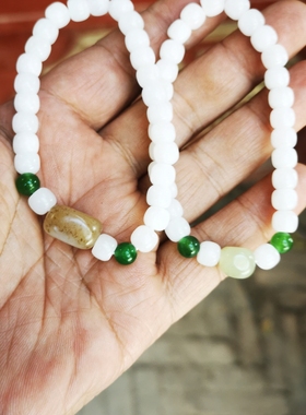 捡石人原创，和田玉青海料白玉手串七毫米手串，女式手链
