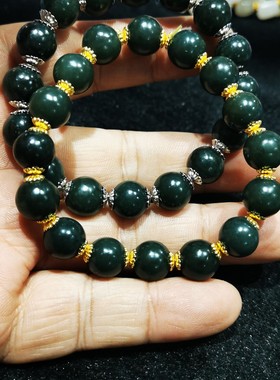 和田玉塔青黑青玉10毫米珠子手串 真实颜色手机实拍 放漏清仓