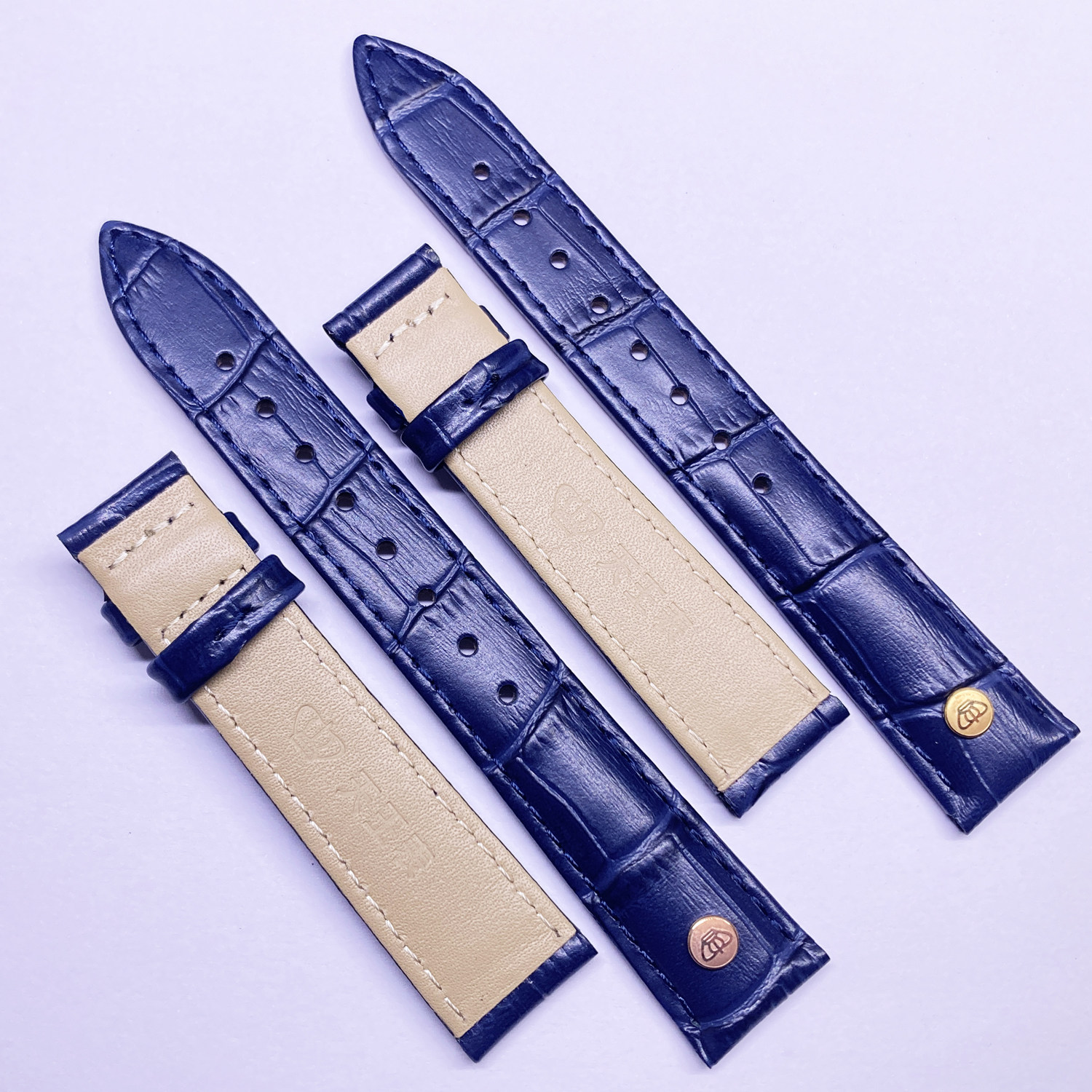 天王表17mm原装真皮牛皮表带蝴蝶扣竹节纹皮带蓝色女款皮链