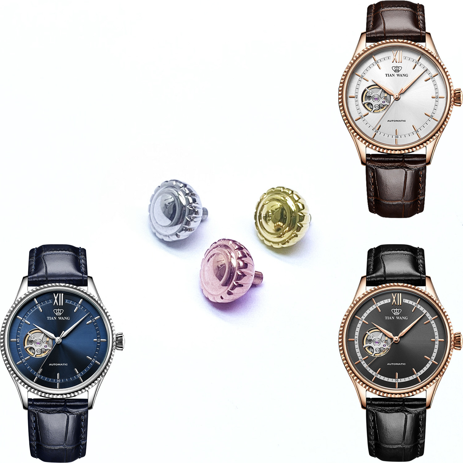 天王原装把头gs51154表把防水表冠男款旋钮原厂正品精钢把的51154