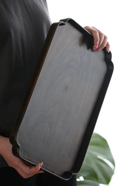 雨木|樱桃木黑色大漆盘 日式 手作木餐盘手工雕刻托盘西餐盘家用