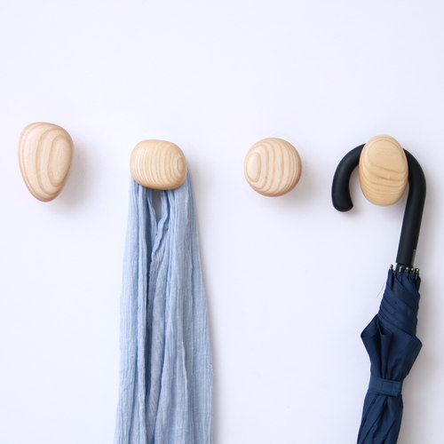 雨木创意鹅卵石实木壁挂式挂衣钩
