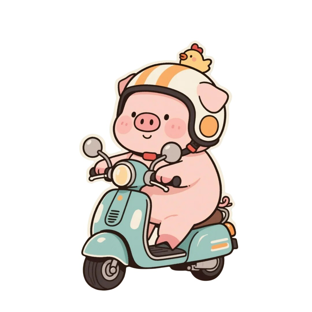 可爱卡通小猪摩托车贴纸萌系动物电车装饰当划痕车贴纸