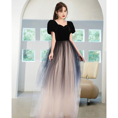 优雅短袖长裙黑色渐变