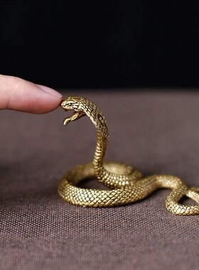 古董铜器眼镜蛇书桌压尺收藏茶宠