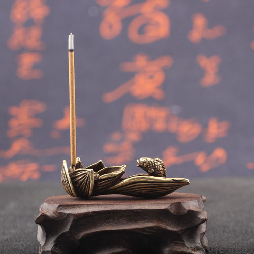 荷花鲤鱼桌面古铜精铸个性香插