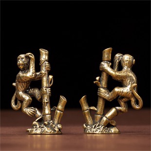 黄铜猴子步步高升小摆件十二生肖本命年家居茶宠桌面吉祥手工礼品