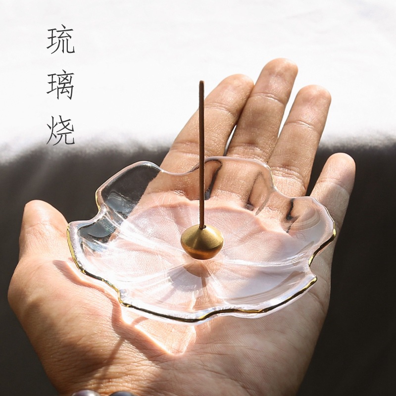 玻璃荷叶铜香炉沉香线香香插香座