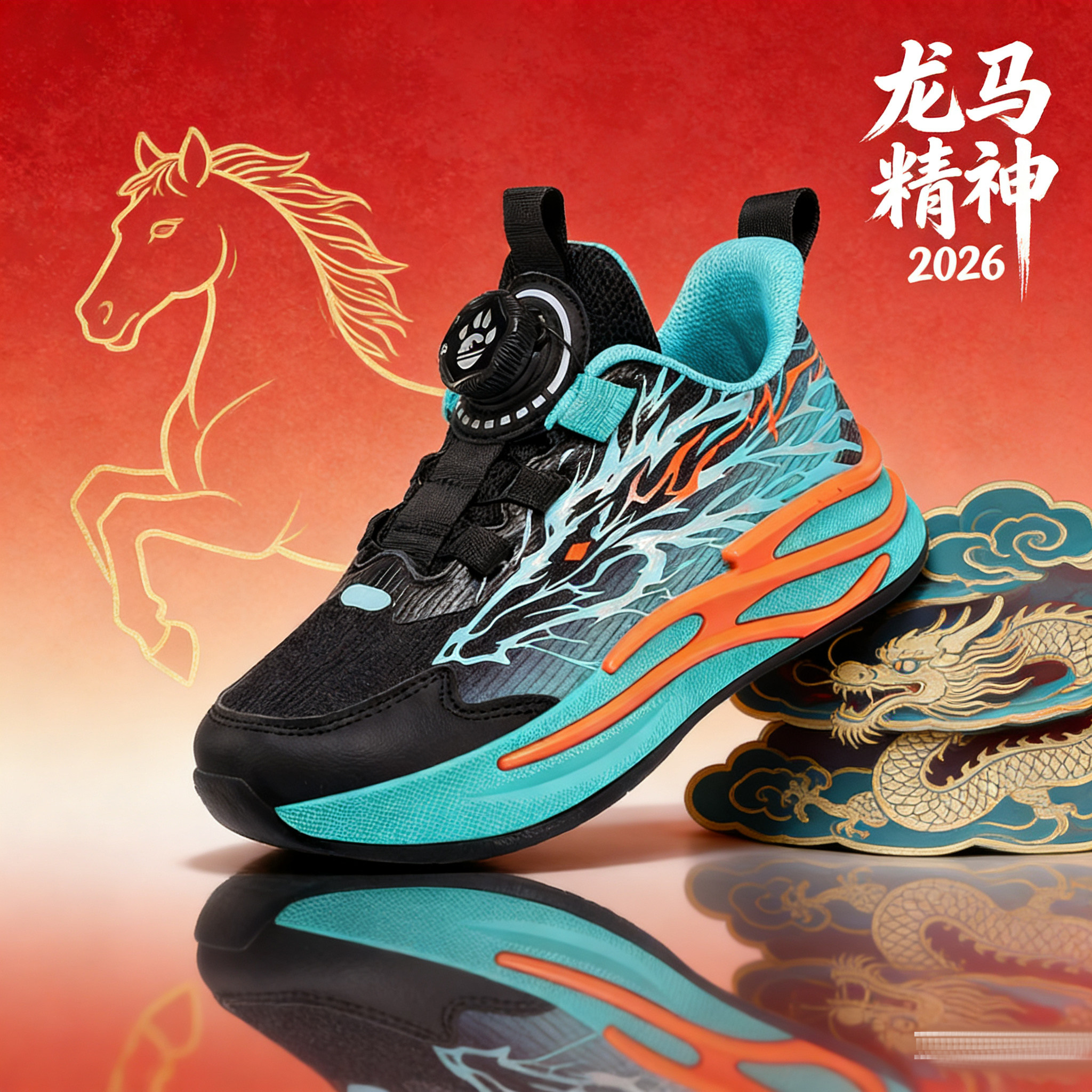 马年限定男童鞋子2026春季新款透气网面儿童运动鞋宽头脚胖脚背高