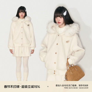 NANGOON 原创设计毛呢连帽冬季羊毛保暖毛领宽松休闲外套