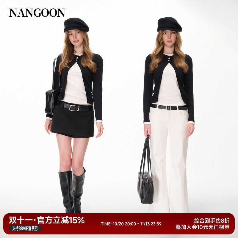 NANGOON 设计感假两件圆领休闲撞色上衣气质百搭新款秋季毛针织衫