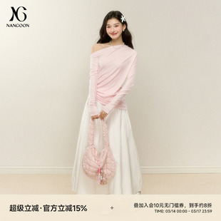 NANGOON 原创设计小众设计感软糯斜肩针织衫新款半长裙伞裙套装女