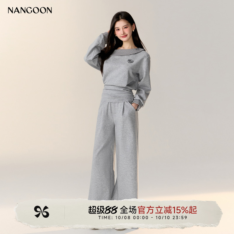 NANGOON斜肩拼接卫衣套装