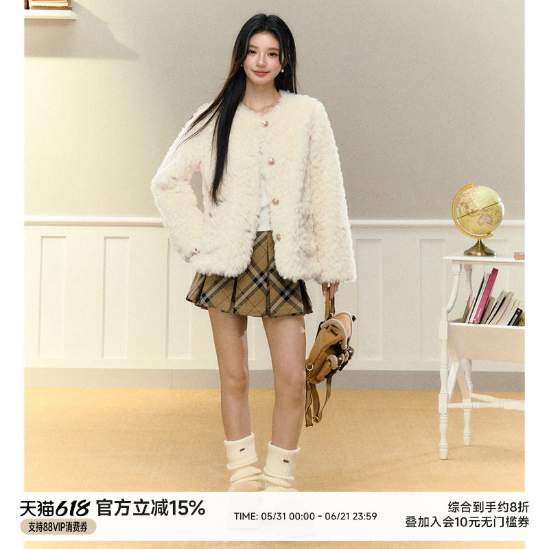 NANGOON 皮毛一体高级感毛毛短外套冬季新款女小个子白色上衣保暖