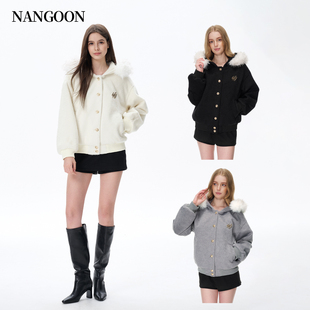 NANGOON 原创设计毛呢连帽冬季羊毛保暖毛领宽松休闲外套