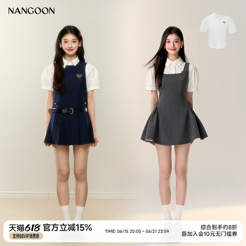 NANGOON 原创设计感百搭白色收腰衬衫短袖上衣T恤翻领