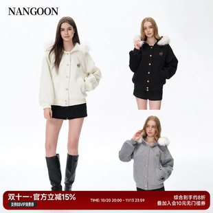 NANGOON 原创设计毛呢连帽冬季羊毛保暖毛领宽松休闲外套