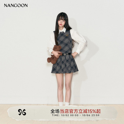 NANGOON毛呢格子无袖连衣裙