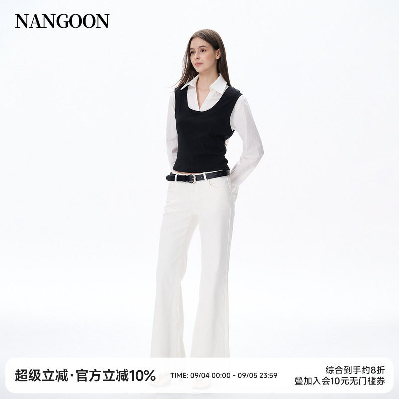 设计感ins假两件v领衬衫上衣图片