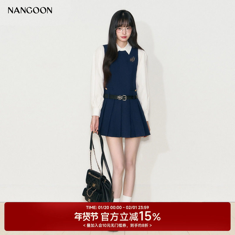 NANGOON 长袖衬衫上衣无袖百褶连衣裙套装气质学院风裙子百搭上衣,女装/女士精品,时尚套装,淘宝优惠券,粉丝福利购,淘宝优惠卷