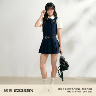 上衣无袖 短袖 百褶连衣裙套装 春季 女 NANGOON 新款 原创百搭收腰衬衫